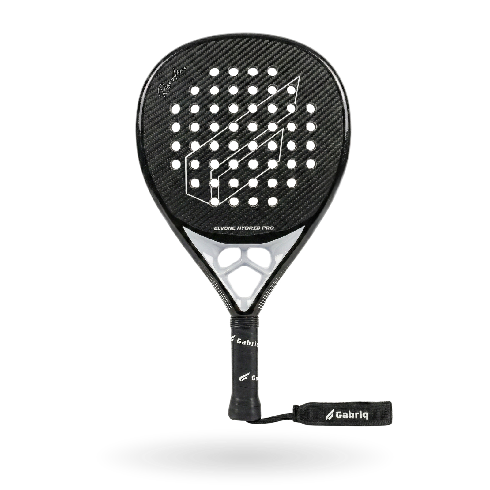 Elvone Hybrid Pro padel racket with a teardrop shape, featuring a 3K carbon surface, medium balance, and a 360g weight for a balanced mix of power and control.