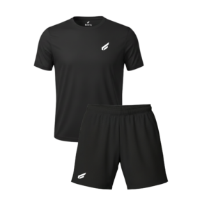 Front view of Gabriq black combi set, providing comfort and flexibility for padel players.