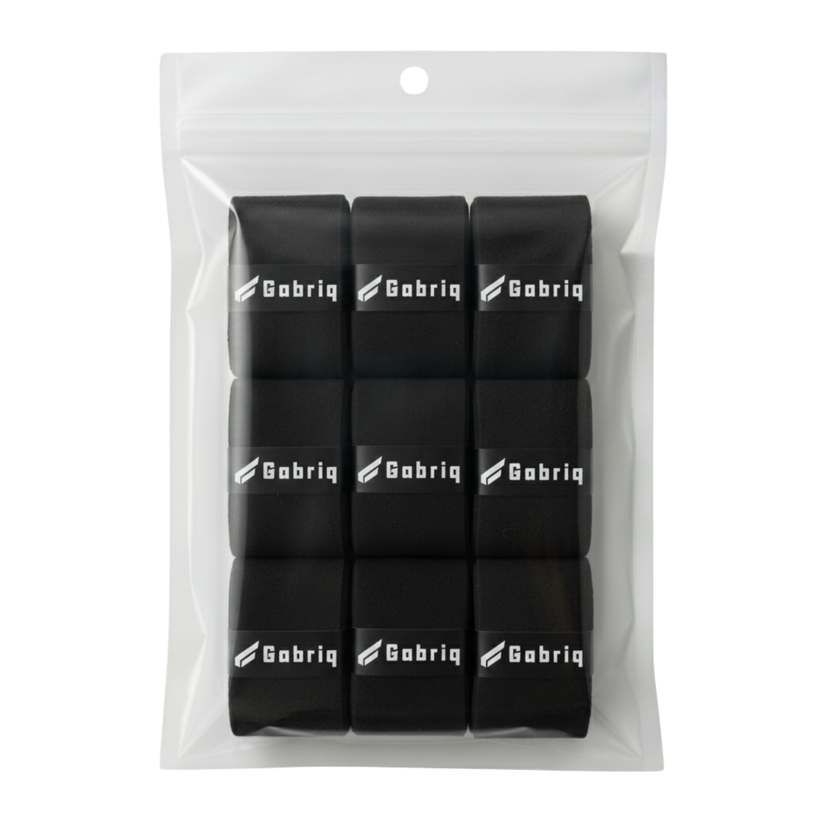 Nine-pack of Gabriq black grips, providing an extra sticky surface for ultimate control and superior grip during every game.