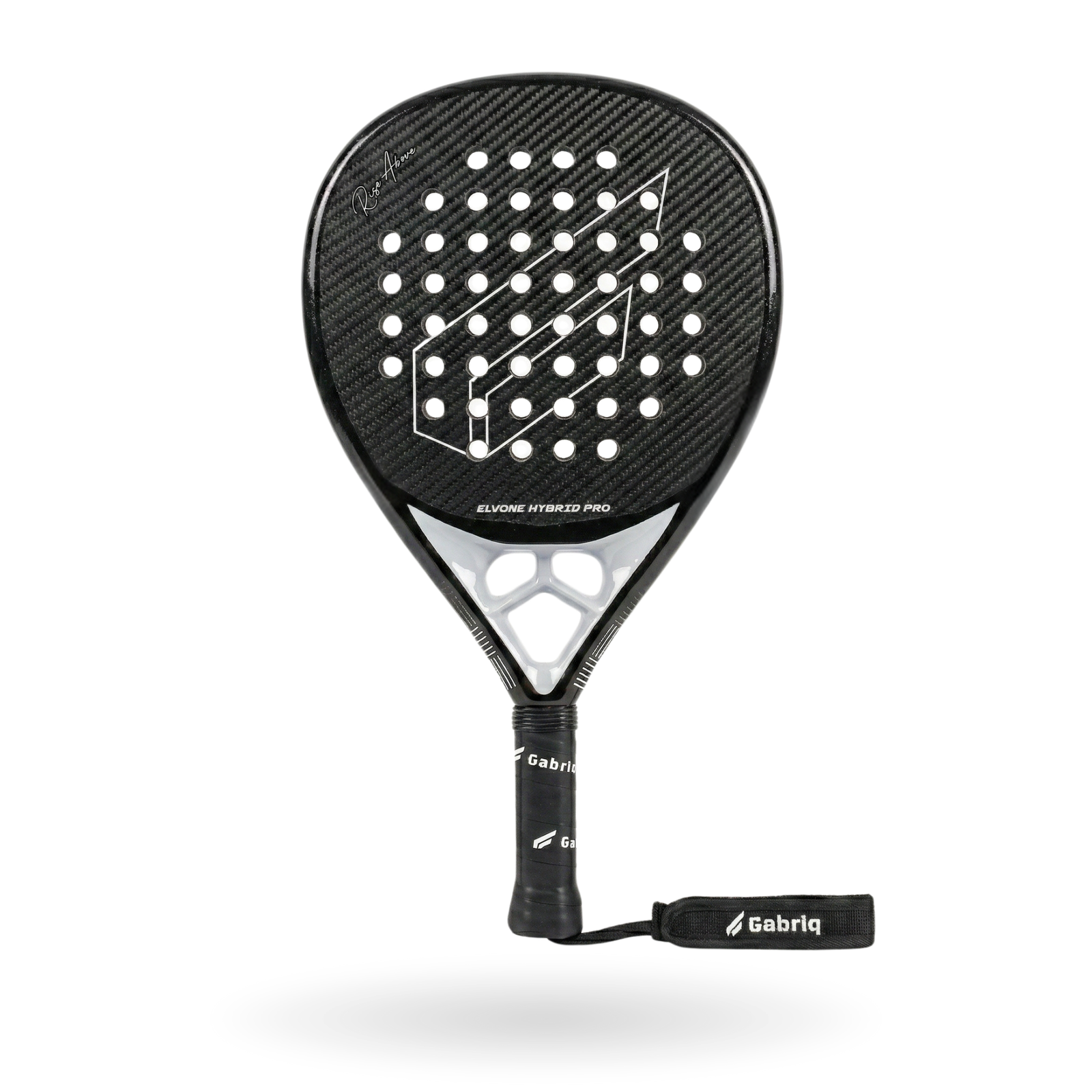 Elvone Hybrid Pro padel racket with a teardrop shape, featuring a 3K carbon surface, medium balance, and a 360g weight for a balanced mix of power and control.