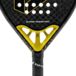 Close-up of the Gabriq Elvone Power Pro racket, highlighting its premium build and control features for optimal gameplay.