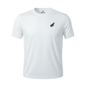 Front view of the Gabriq white performance shirt, designed for comfort and flexibility during intense padel play.