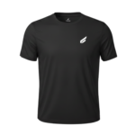 Front view of the Gabriq black performance shirt, combining style and performance for active sports players.
