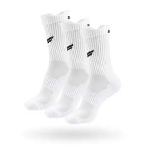 Pack of three white Gabriq performance socks, offering durability and support for active players.