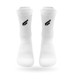 Close-up of Gabriq white performance socks, highlighting the logo and design. Perfect for comfort and support during sports.