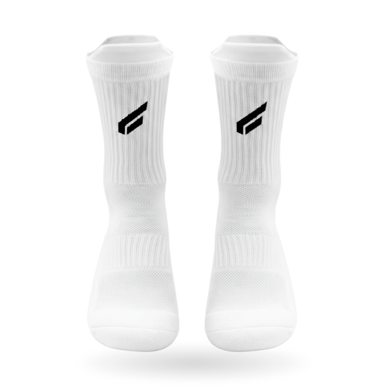 Close-up of Gabriq white performance socks, highlighting the logo and design. Perfect for comfort and support during sports.