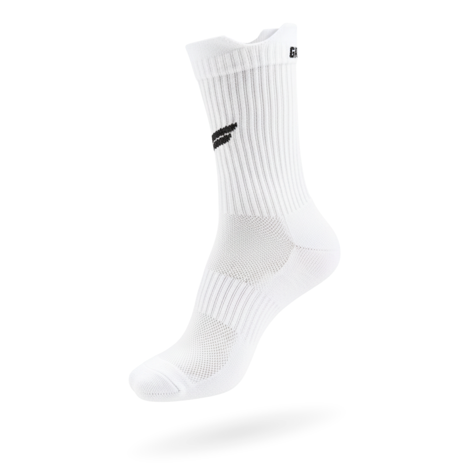 Side view of Gabriq white performance socks, designed for optimal comfort and performance on the court.