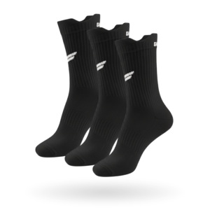 Three-pack of black Gabriq performance socks, offering premium quality and comfort for sports enthusiasts.