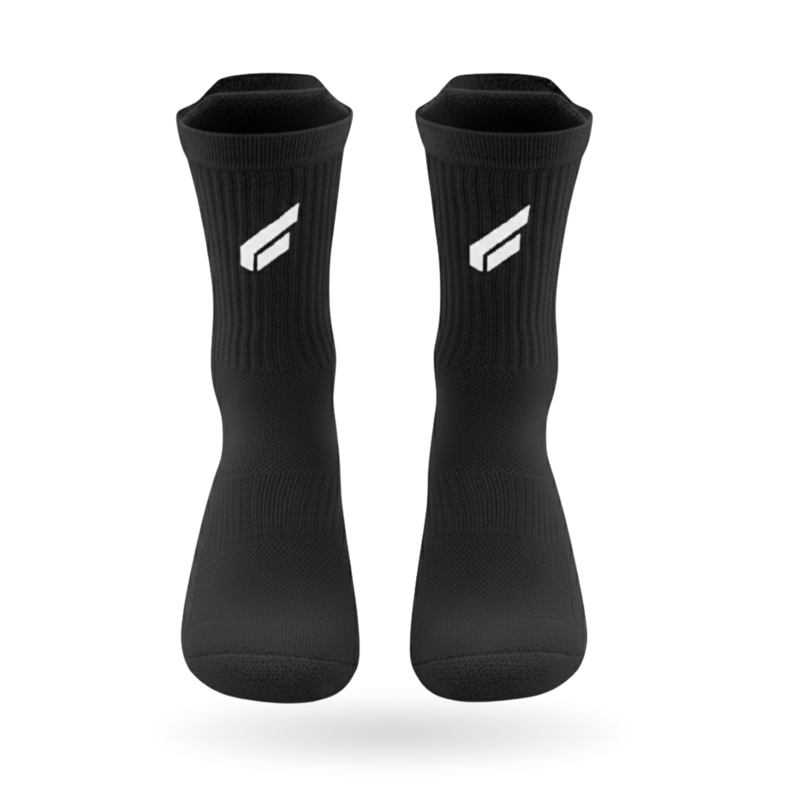 Front view of Gabriq black performance socks, designed for athletes seeking comfort and style.