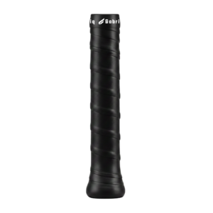 Gabriq black grip applied to a racket handle, providing an extra sticky surface for superior grip, control, and performance on the court.