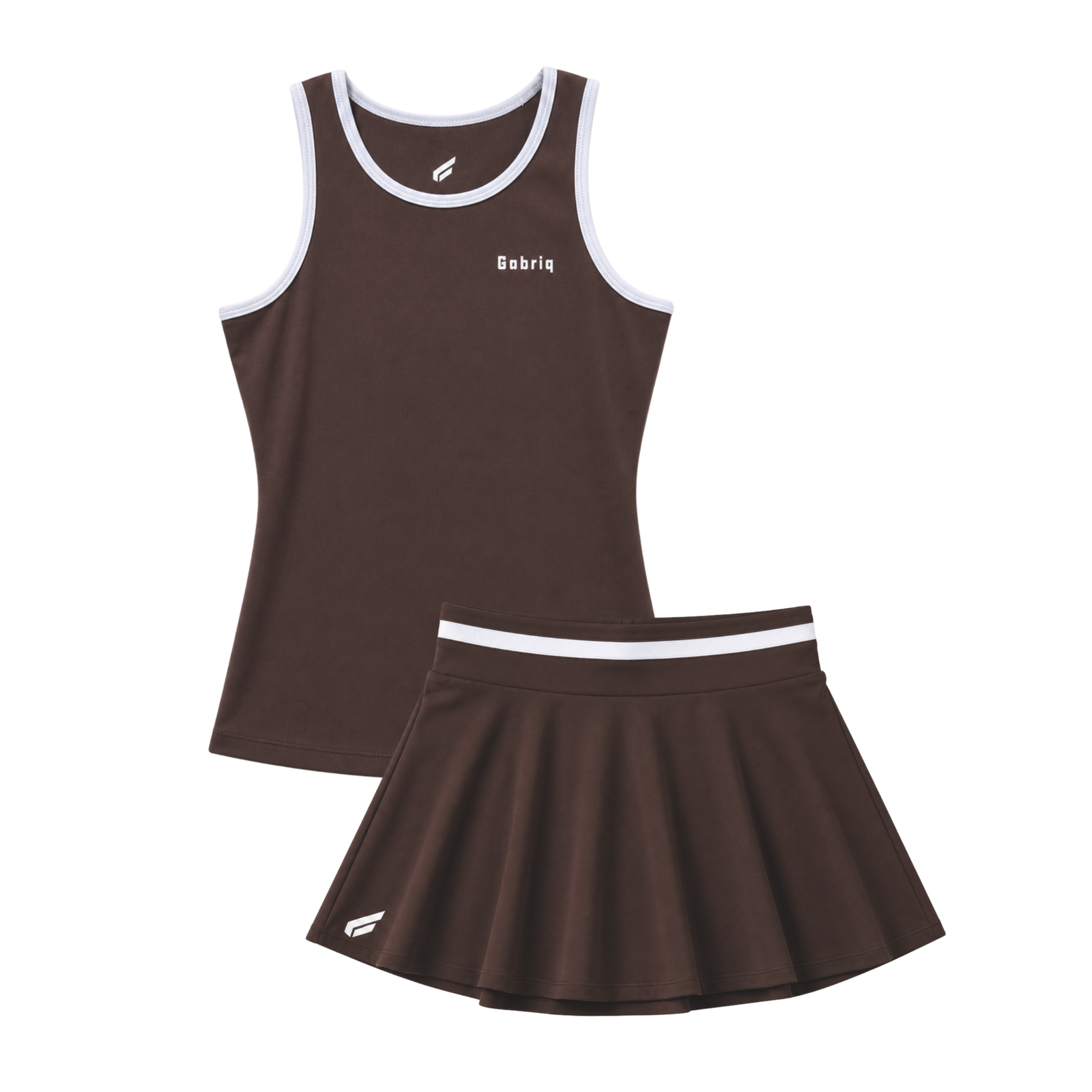 Brown Gabriq Performance Top combined with the Performance Skirt