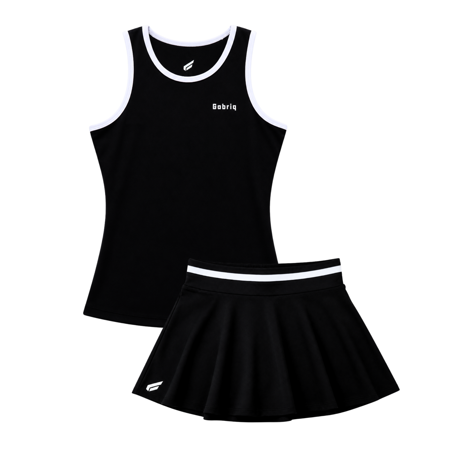 Black Gabriq Performance Top and Performance Skirt as a complete padel outfit