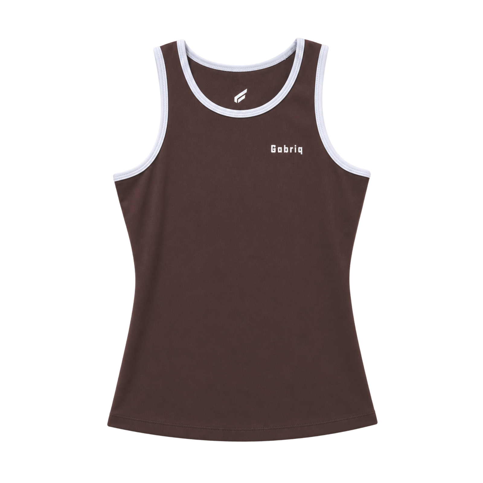 Front view of the brown Gabriq Performance Top for women