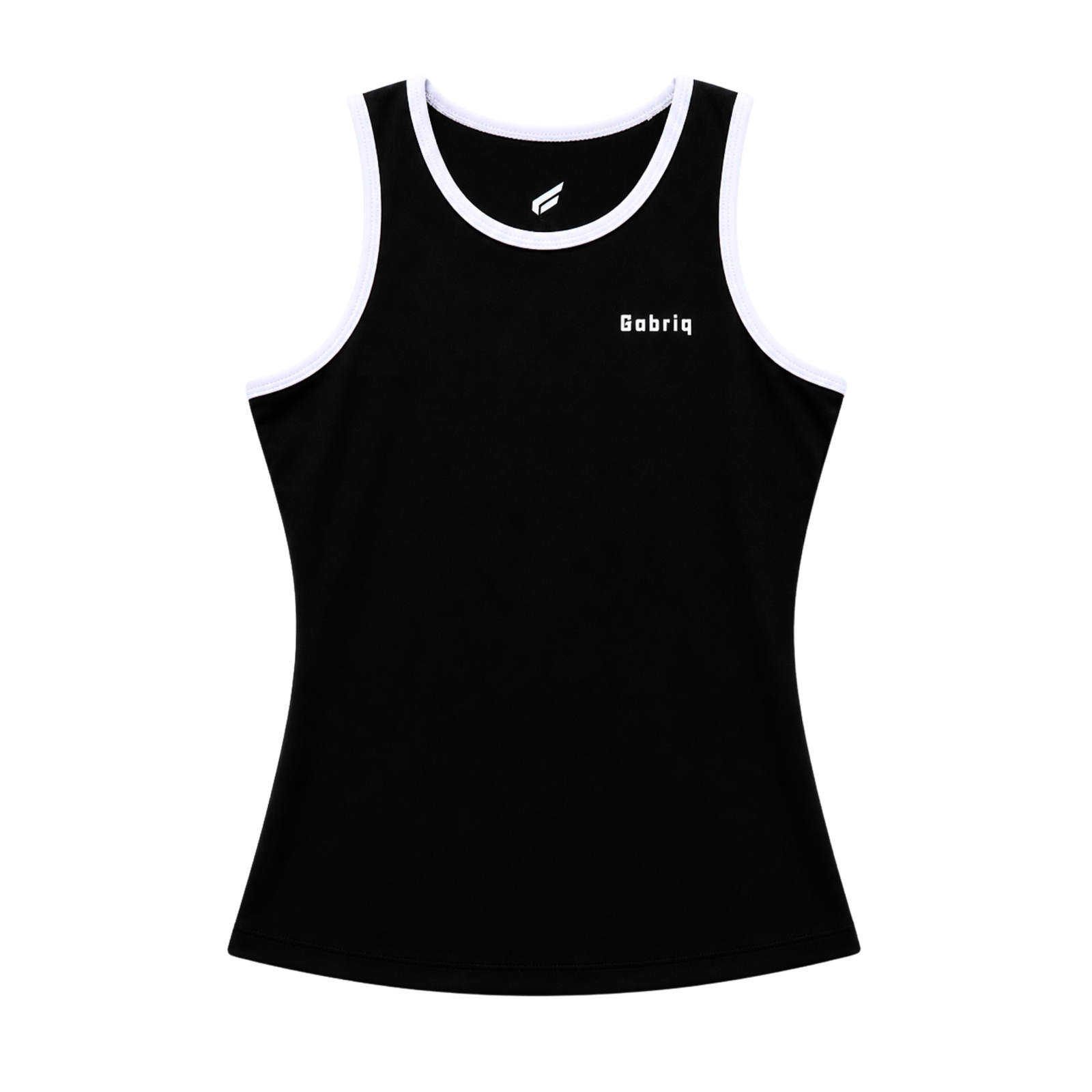 Front view of the black Gabriq Performance Top for women